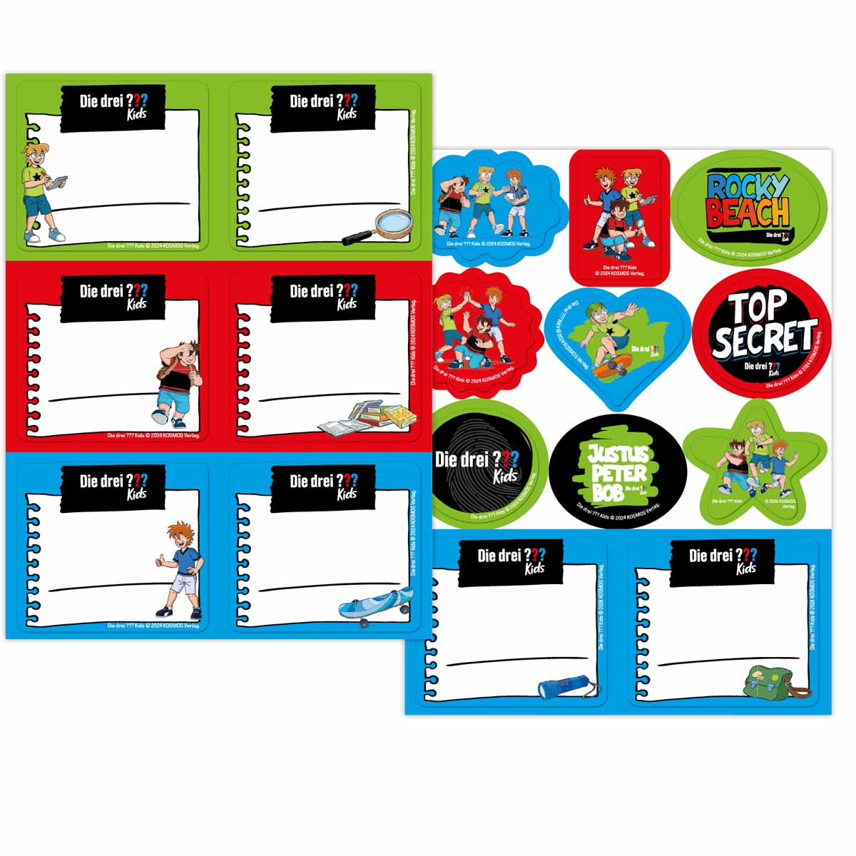 2 Bögen Aufkleber-Set * DIE DREI ??? KIDS * für Schule