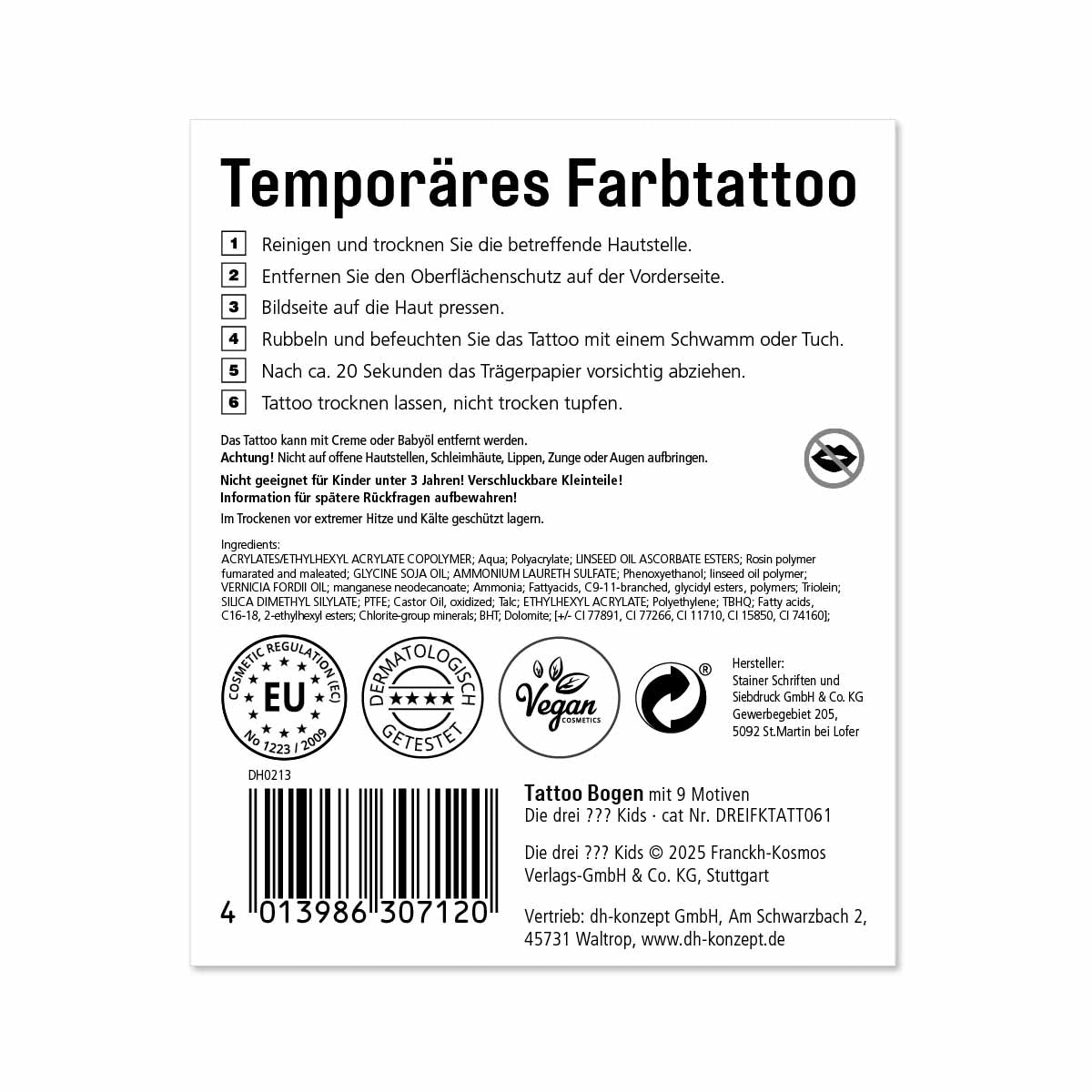 Die Drei ??? Kids Tattoo Bogen