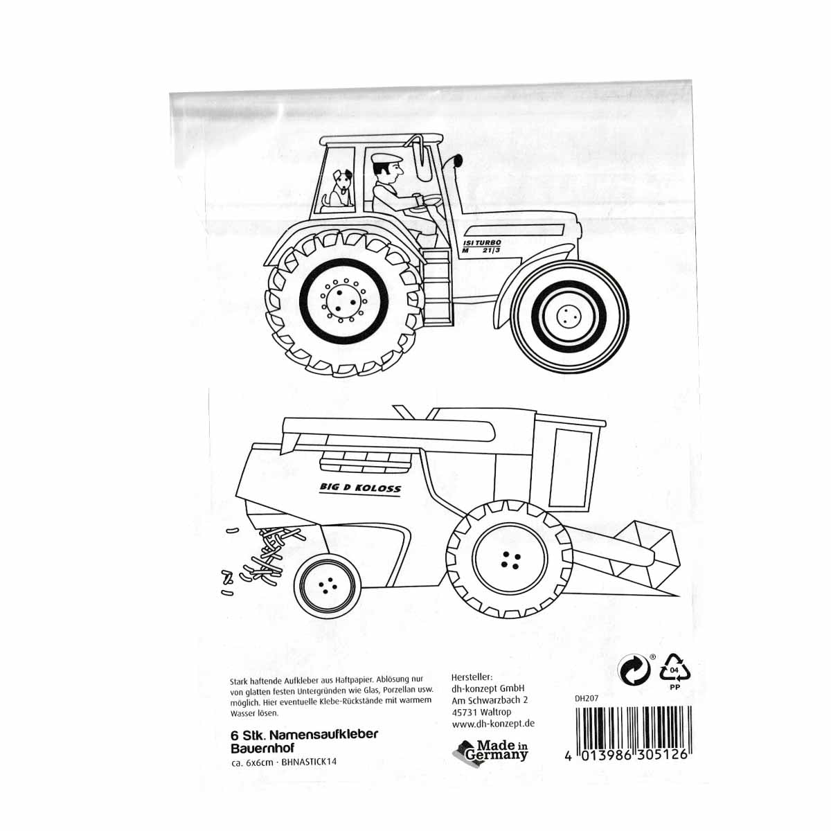 Bauernhof Aufkleber mit Namensfeld 6 Stück Gläsersticker