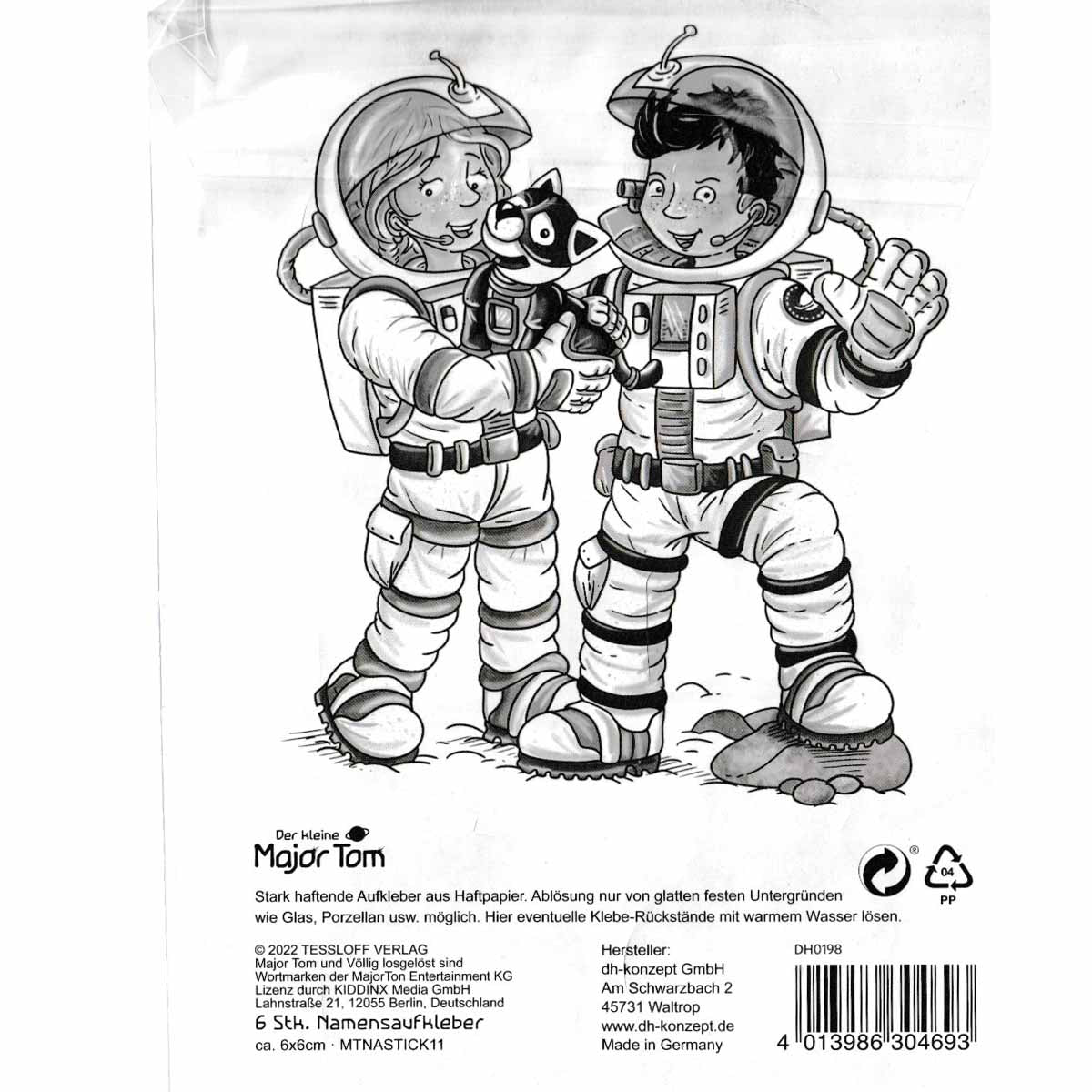 Astronaut Major Tom Aufkleber mit Namensfeld 6 Stück Gläsersticker