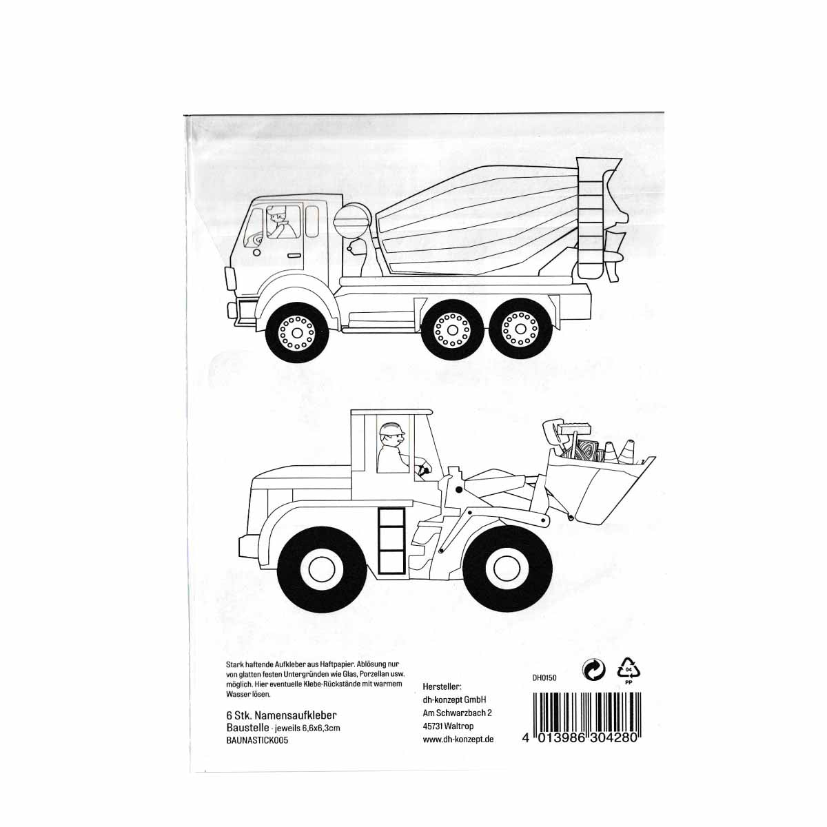 Baustellen Aufkleber mit Namensfeld 6 Stück Gläsersticker