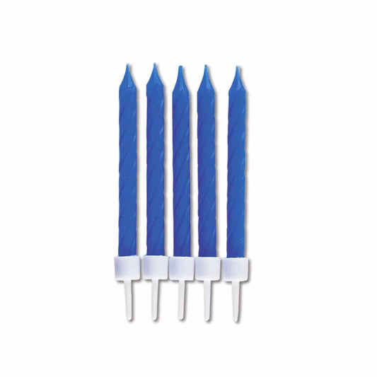 Blaue Kuchenkerzen 10 Stück mit Halter