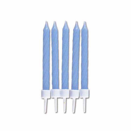 Hellblaue Kuchenkerzen 10 Stück mit Halter