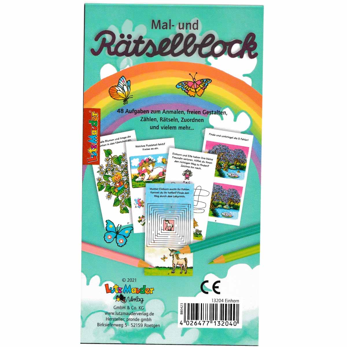 Mal- und Rätselblock Einhorn