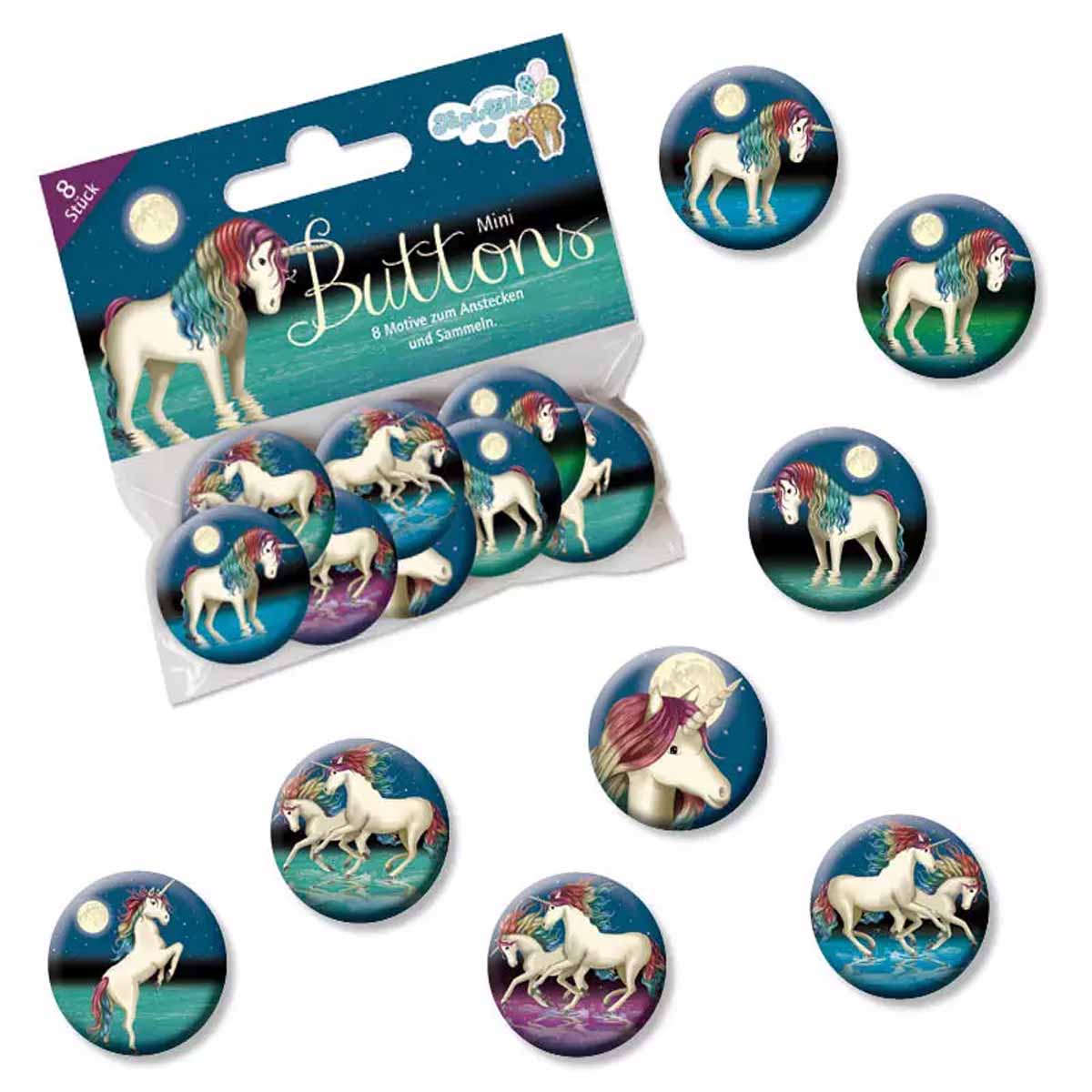 Mini-Buttons Einhorn Lunabelle 8 Stück