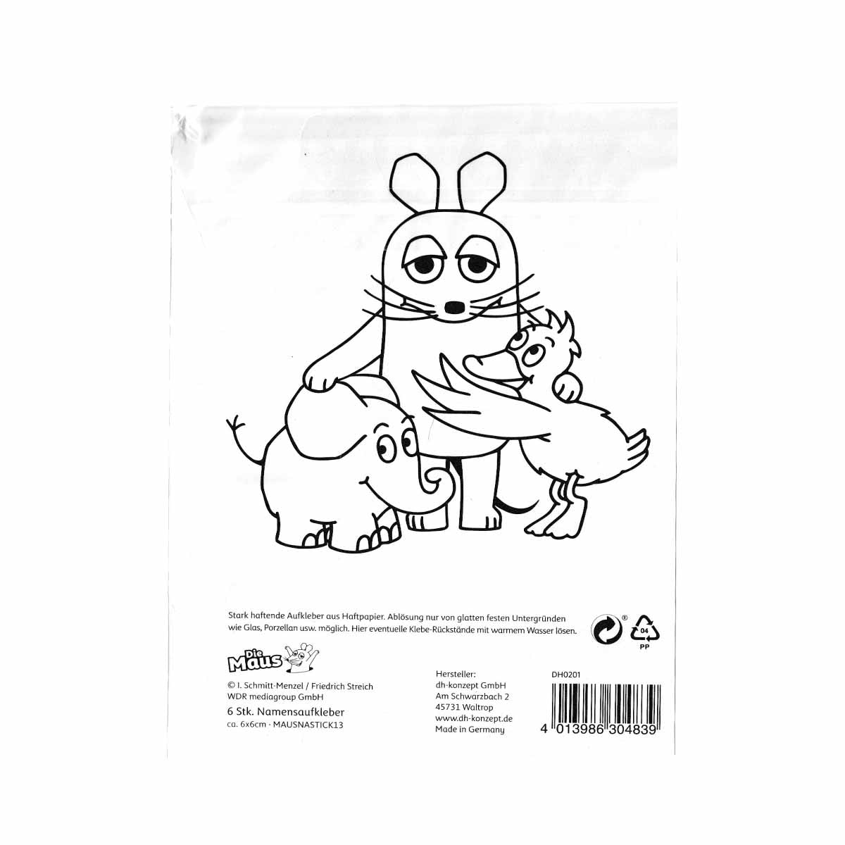 Die Maus Aufkleber mit Namensfeld 6 Stück Gläsersticker