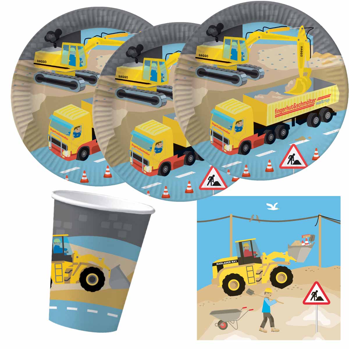 Partyset Baustelle für 10 Gäste - Teller, Becher, Servietten