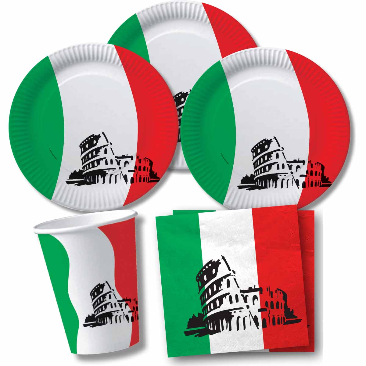 Partyset Italien für 20 Gäste mit Teller, Becher und Servietten