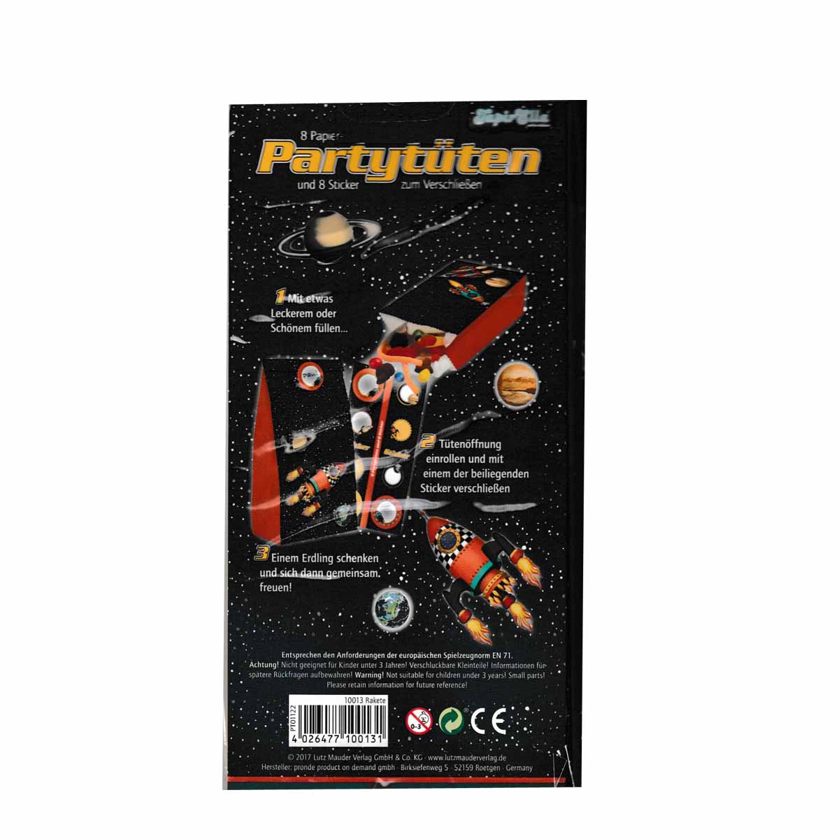 Papier-Partytüten Rakete mit Sticker 8 Stück