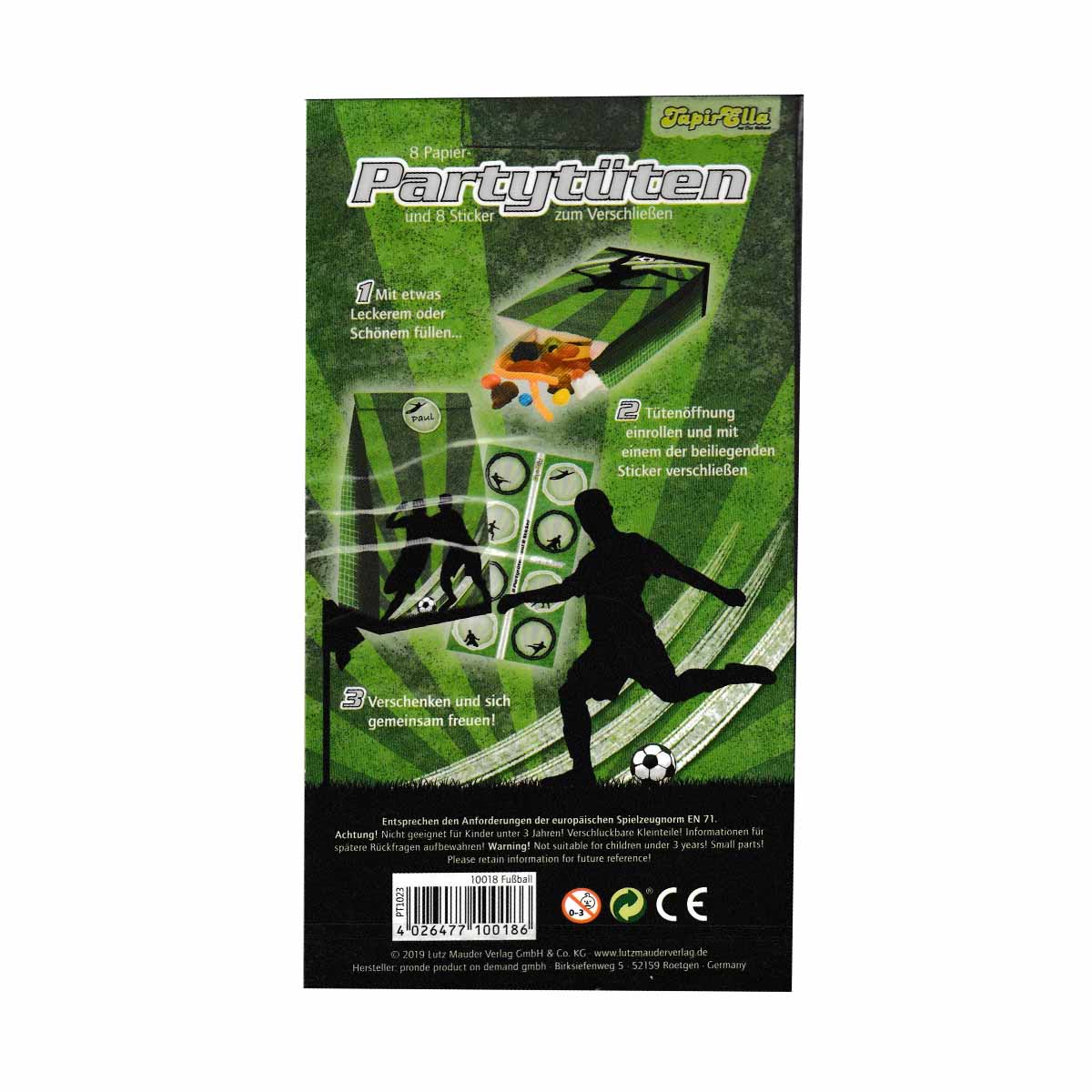 Fußball Partytüten aus Papier mit Sticker 8 Stück