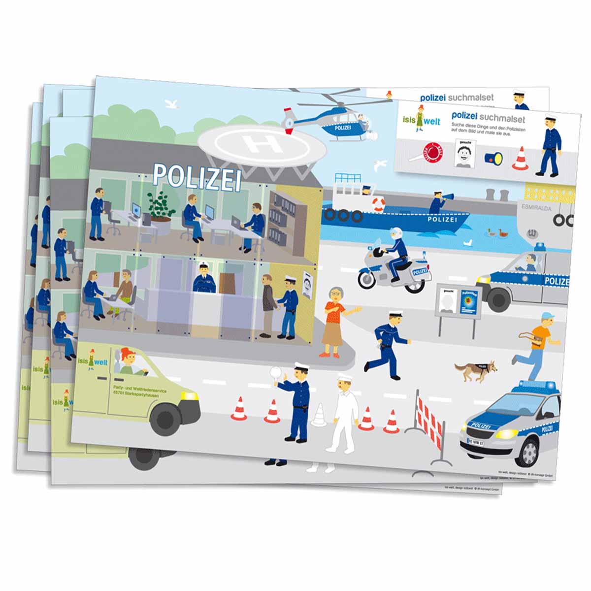 Mal-und-Such-Platzset Polizei 6 Stück