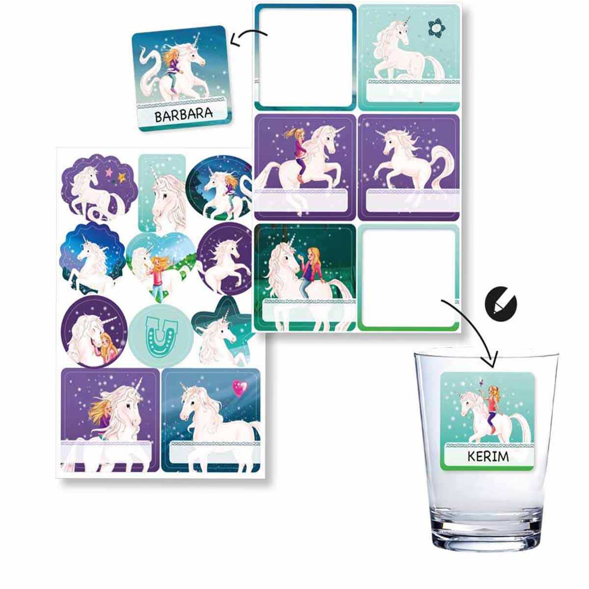 Sternenschweif Aufkleber mit Namensfeld  6 Stück Gläsersticker