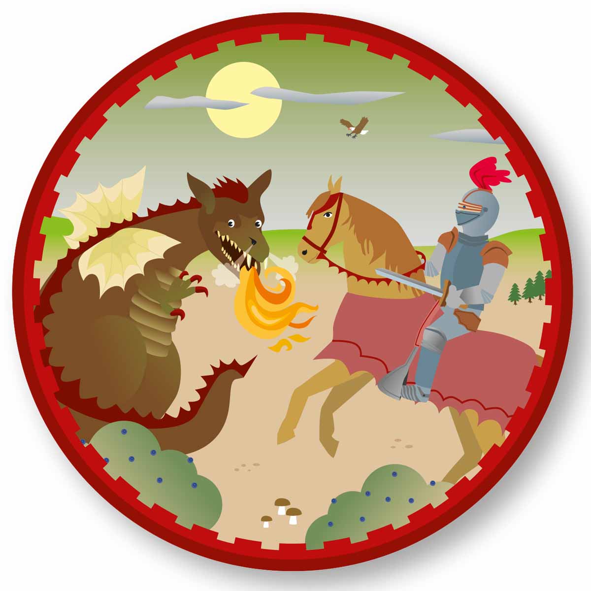 Essbarer Tortenaufleger Ritter mit feuerspeiendem Drache