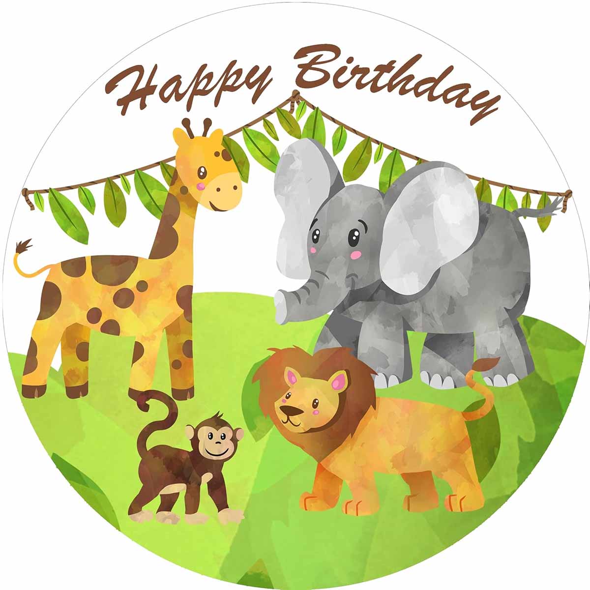 Essbarer Tortenaufleger *SAFARI* mit Happy Birthday Oblaten- oder Zuckerpapier