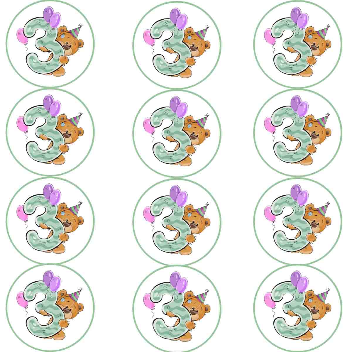 Essbare Muffinaufleger 3. Geburtstag