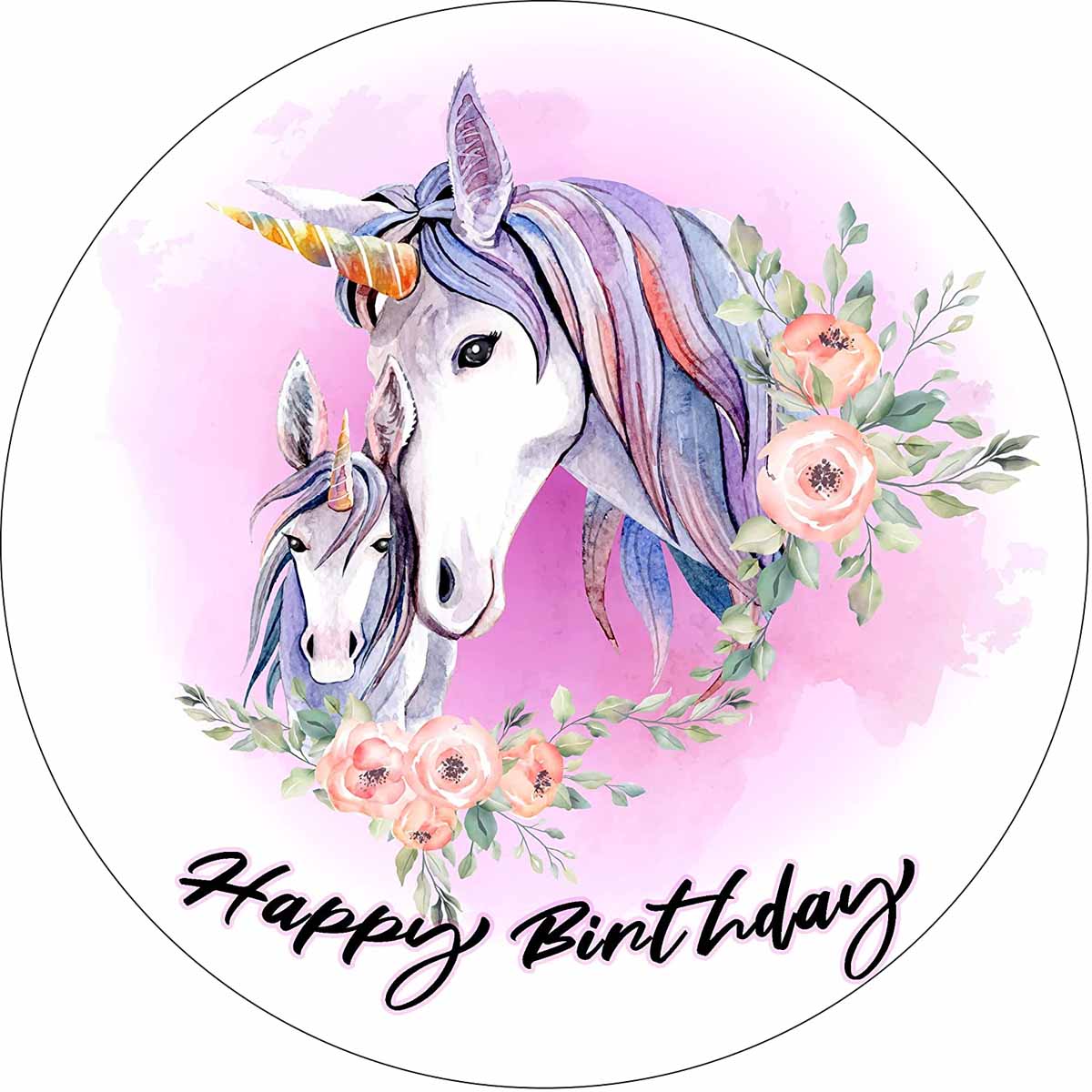 Essbarer Tortenaufleger Einhorn Happy Birthday Oblaten- oder Zuckerpapier