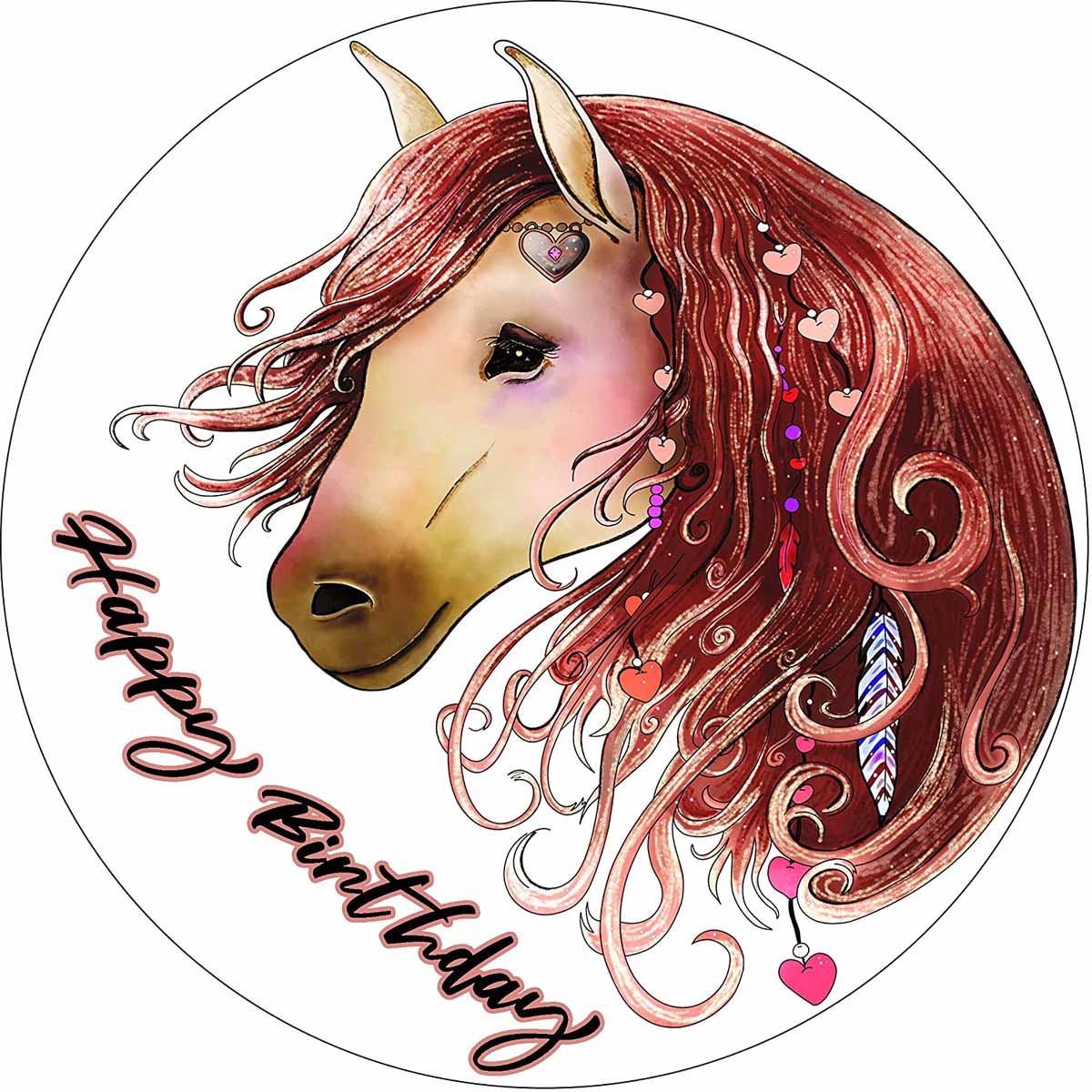 Essbarer Tortenaufleger Pferd Happy Birthday aus Oblaten- oder Zuckerpapier