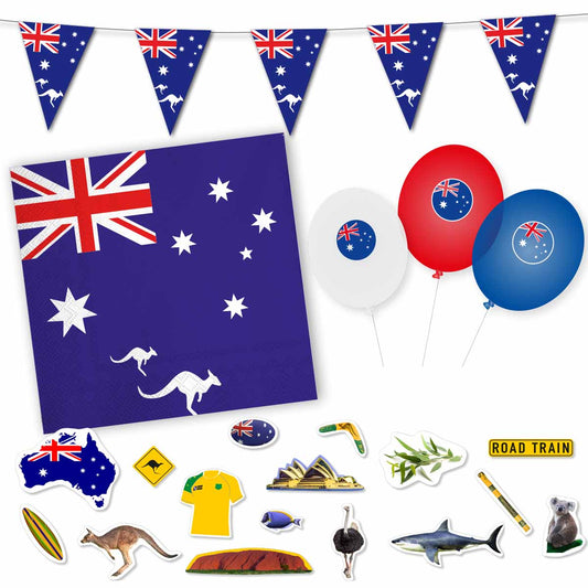 Dekoset Australien Servietten, Wimpelkette, Konfetti, Ballons