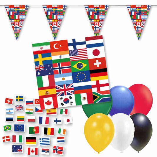 Dekoset Länderflaggen Servietten, Wimpelkette, Konfetti und Ballons