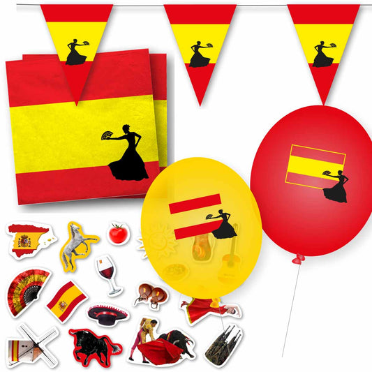 Dekoset Spanien Servietten, Wimpelkette, Konfetti und Ballons