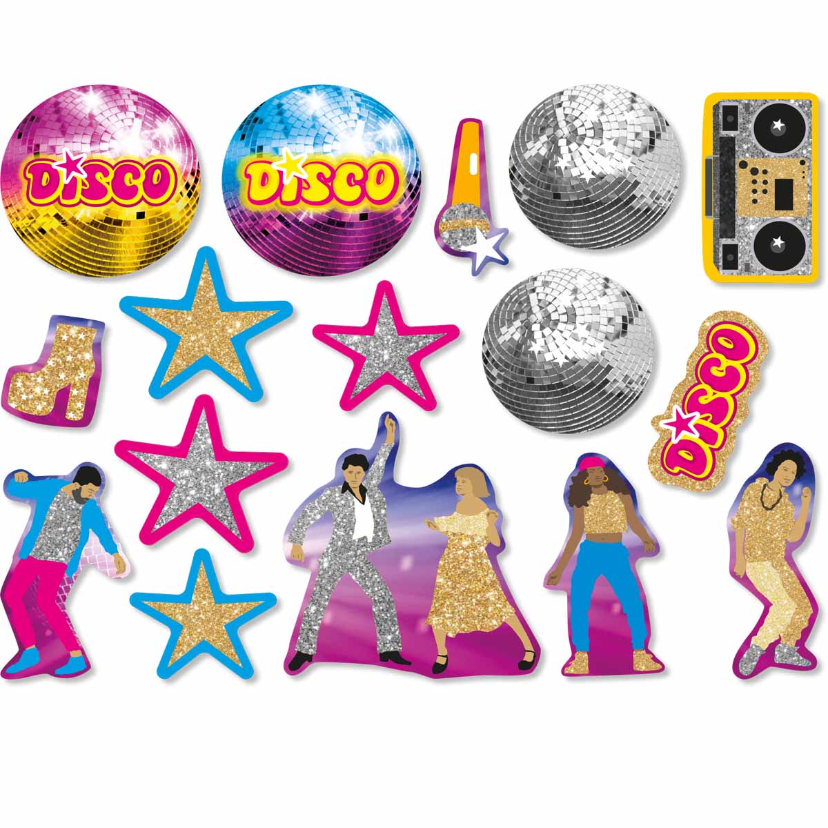 Disco Partyset mit Teller, Becher, Servietten, Konfetti, Wimpelkette
