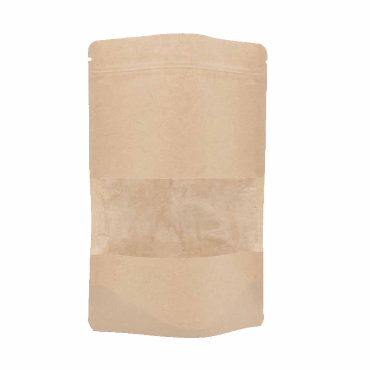 Doypack Kraftpapiertüten mit Fensterstreifen mit Druckverschluss 85x145+50mm 50 Stück