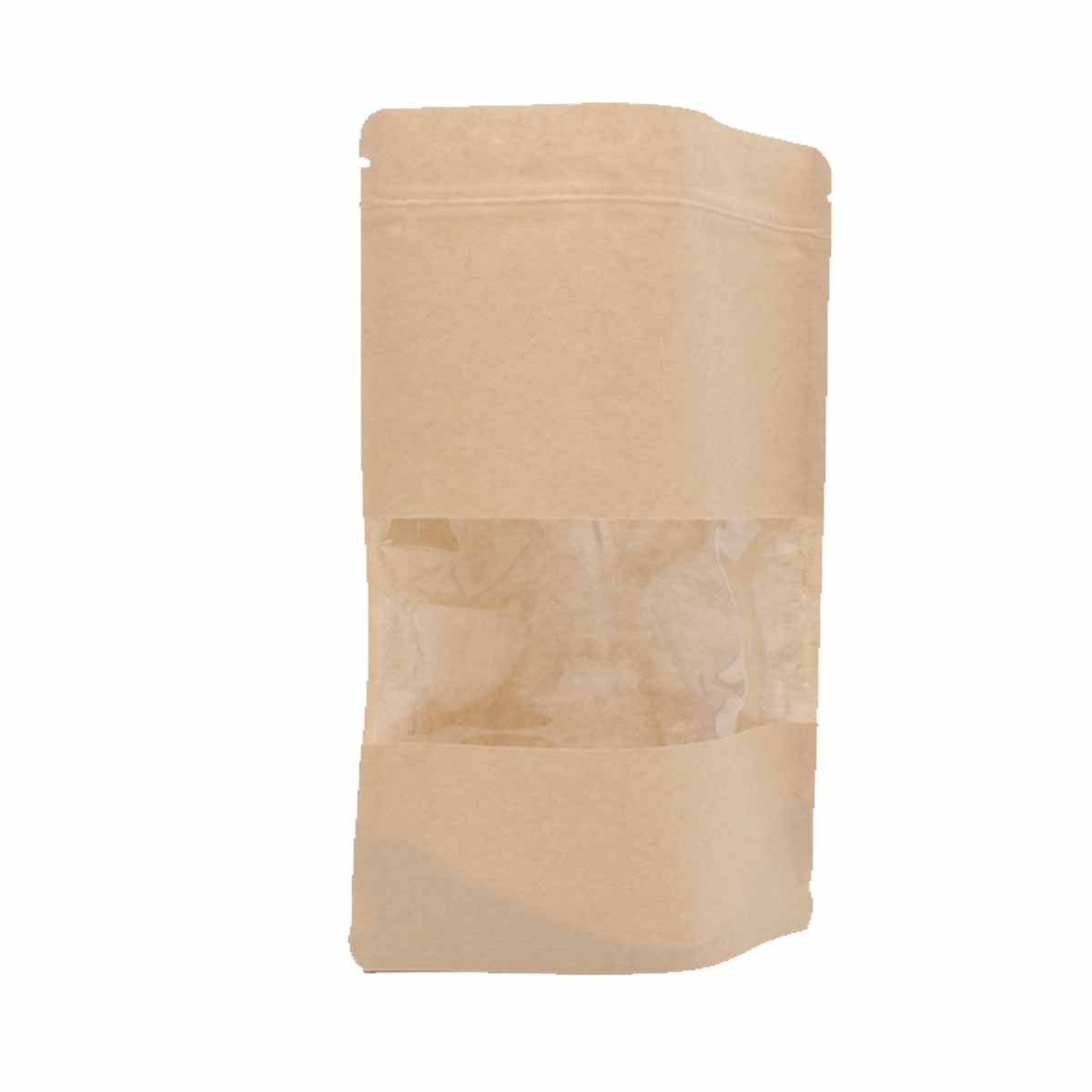 Doypack Kraftpapiertüten mit Fensterstreifen mit Druckverschluss 85x145+50mm 50 Stück