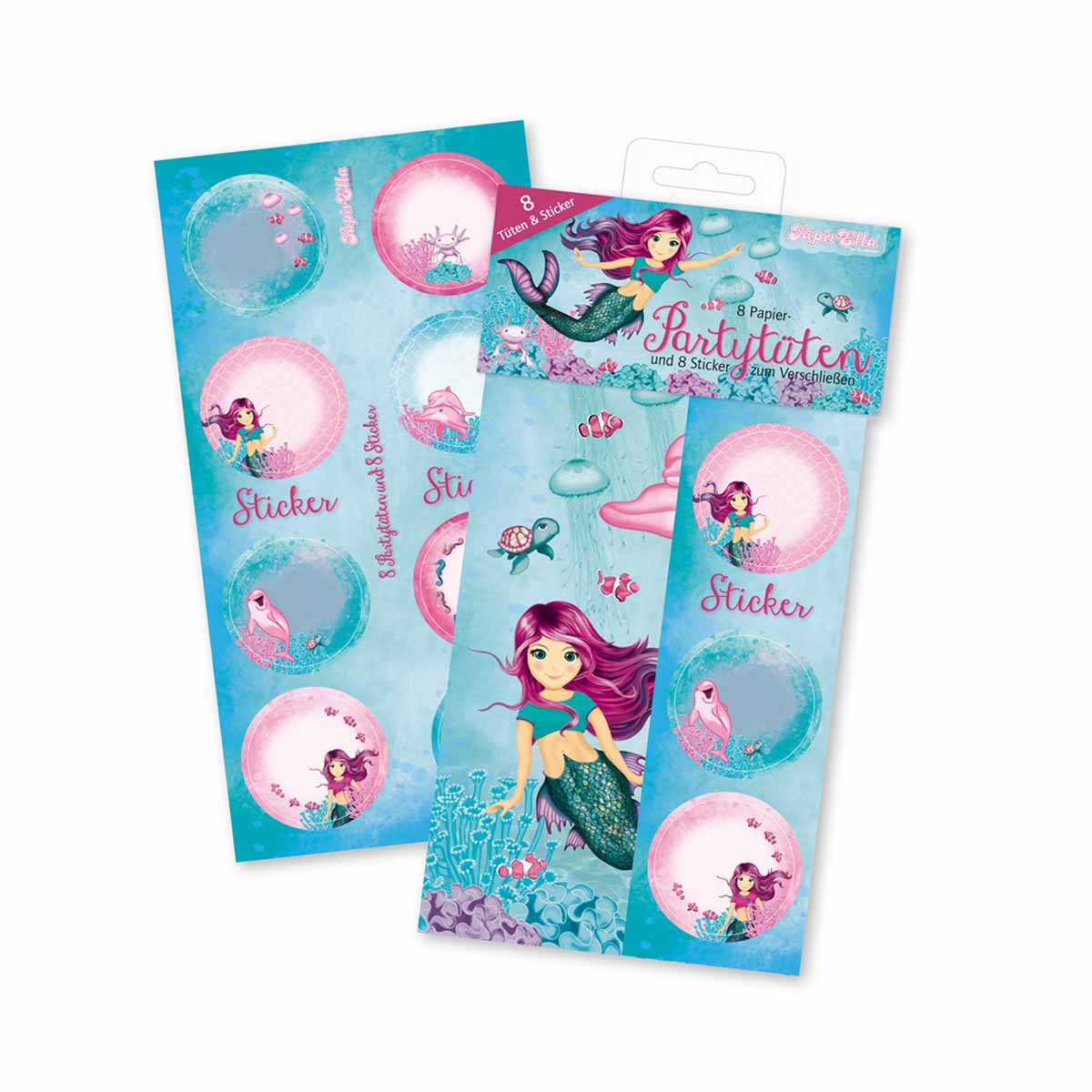 Meerjungfrau Partytüten aus Papier mit Sticker 8 Stück