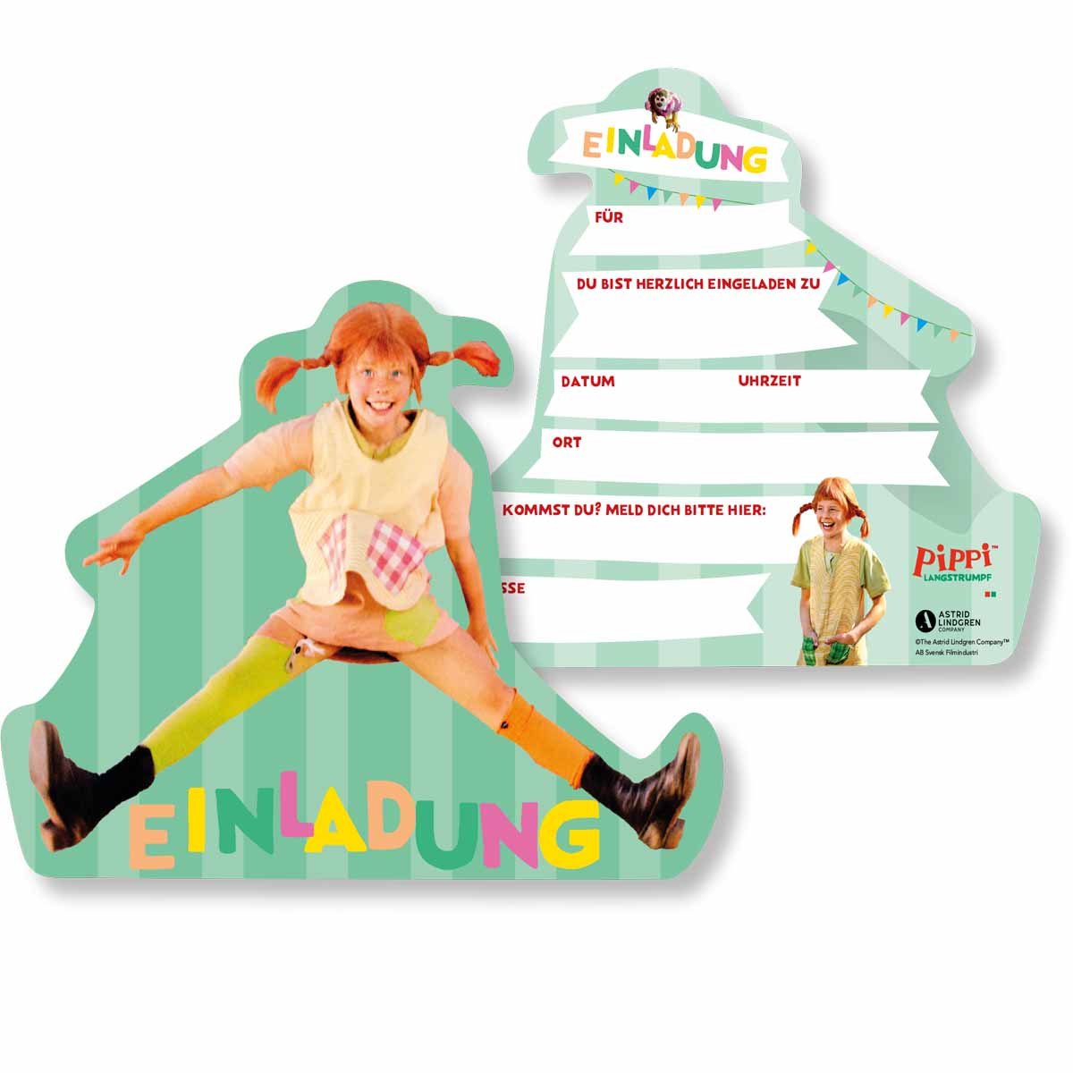 Pippi Langstrumpf-Einladungen 8 Stück