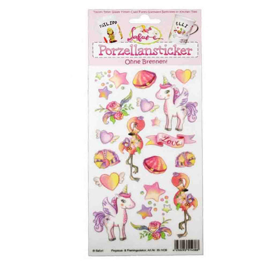Porzellan-Sticker Pegasus mit Flamingo
