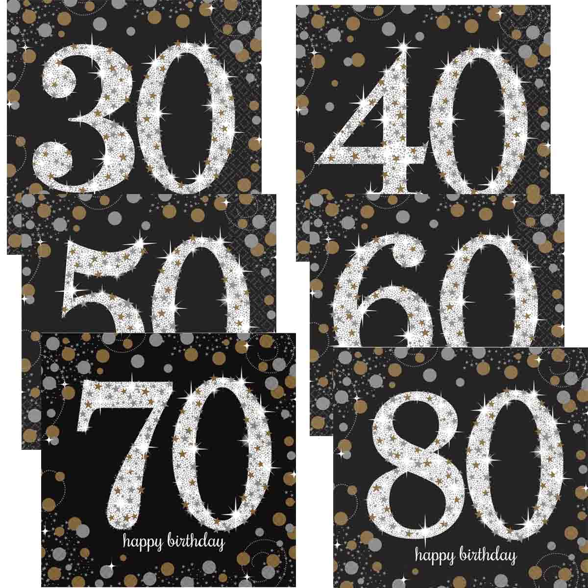 Glitzernde Servietten in Gold Schwarz für Runden Geburtstag