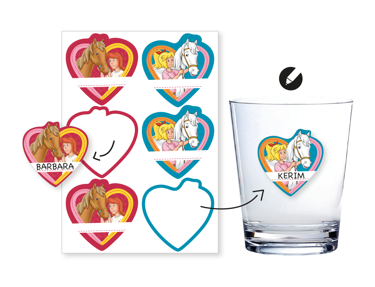 Bibi und Tina Aufkleber mit Namensfeld 6 Stück Gläsersticker