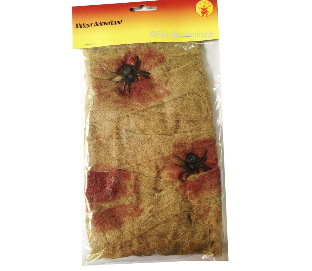 Blutiger Beinverband mit Spinnen