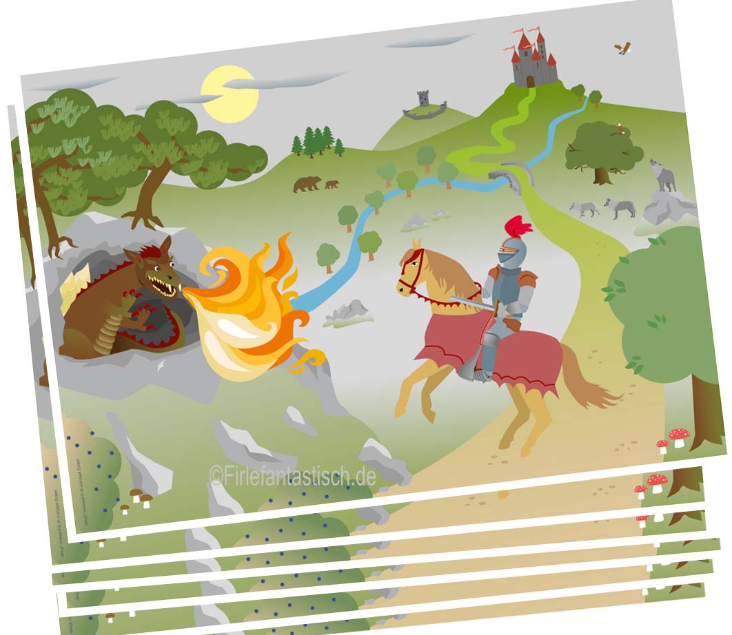 Platzset Drache mit Ritter 6 Stück