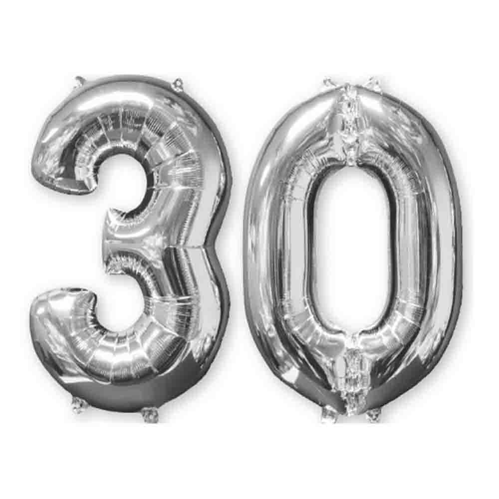 Folienballon Zahl 30 Silber 2tlg.