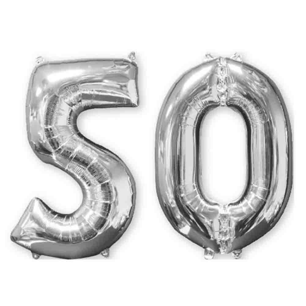Folienballon Zahl 50 Silber 2tlg.
