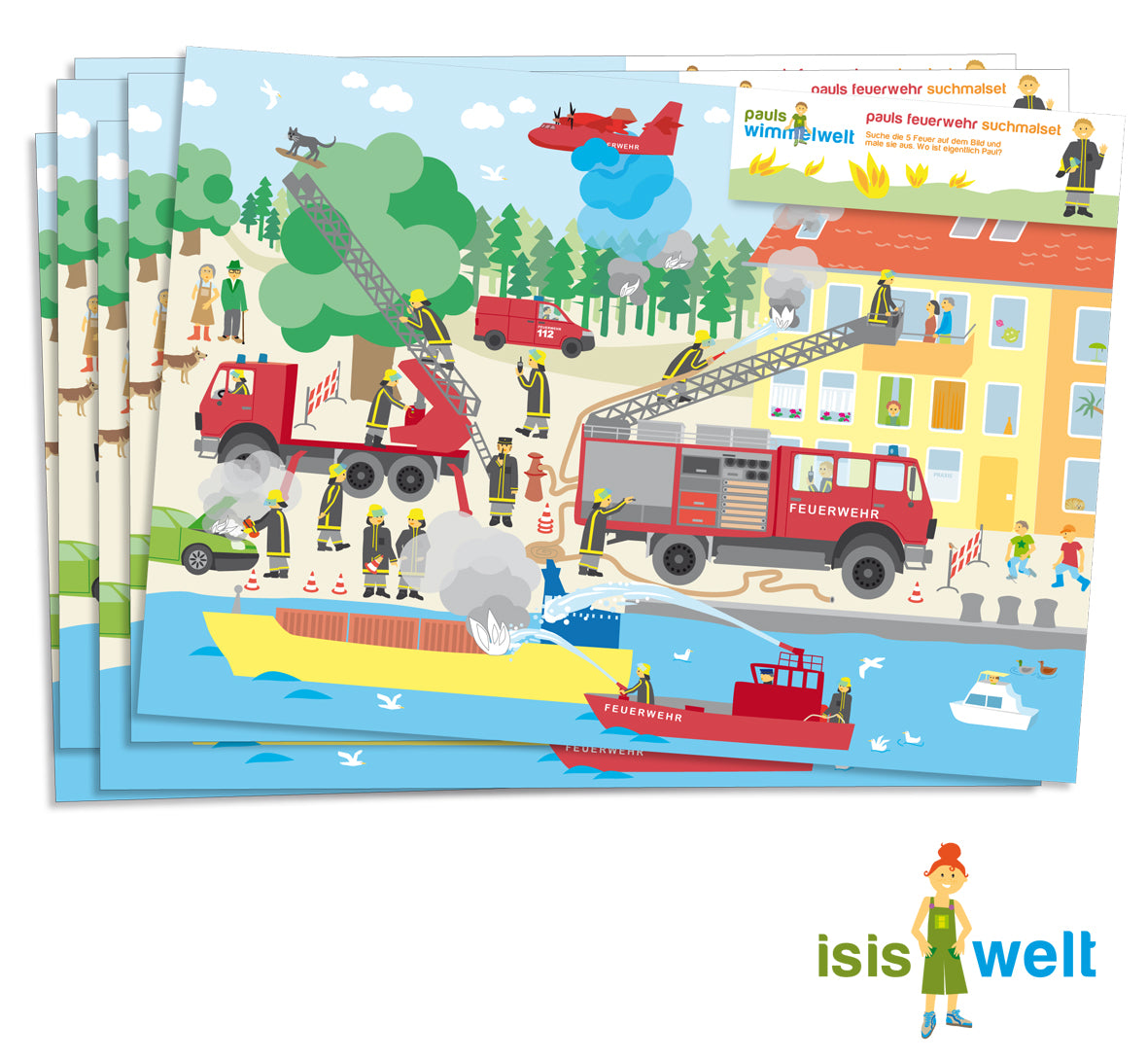 Mal-und-Such-Platzset Feuerwehr 6 Stück