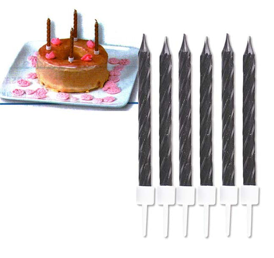 Schwarze Kuchenkerzen 10 Stück mit Halter