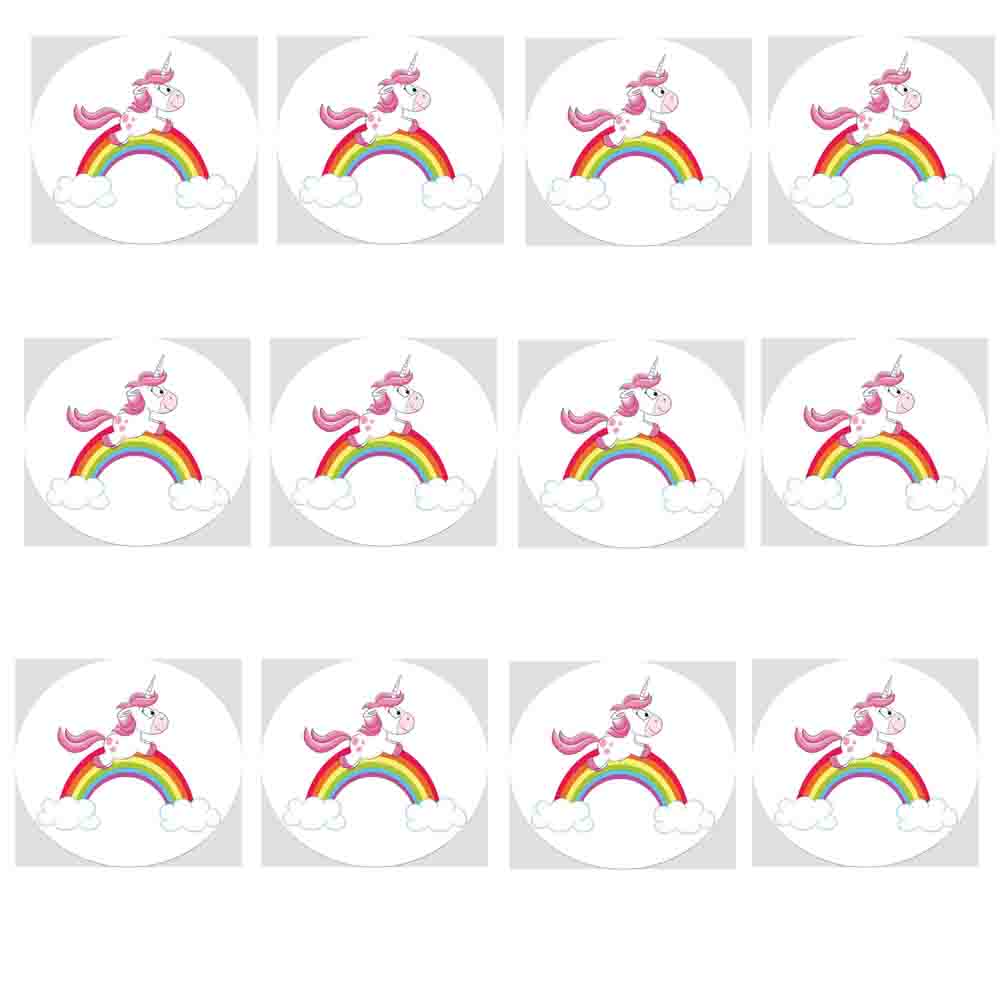Essbare Muffinaufleger Einhorn auf dem Regenbogen 12St.