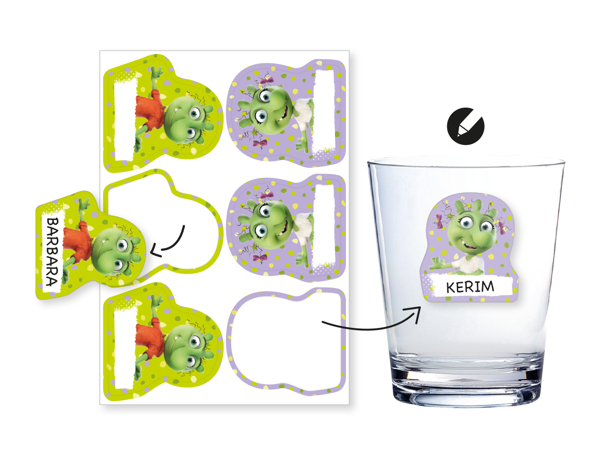 Olchis Aufkleber mit Namensfeld 6 Stück Gläsersticker