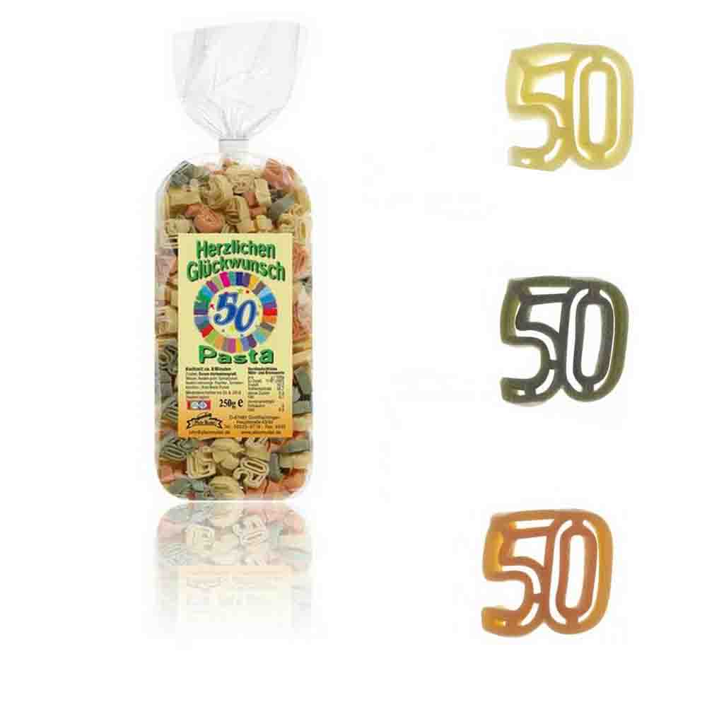 Präsent-Tüte 50. Geburtstag mit Wein und Nudeln