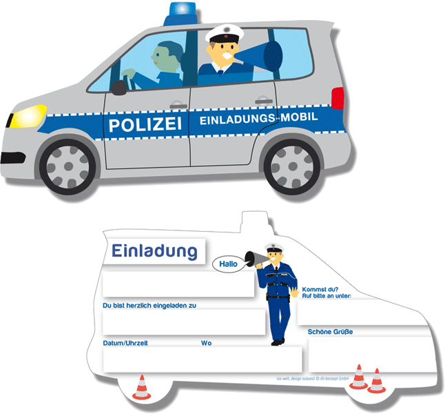 Polizeiauto-Einladungen 6St.