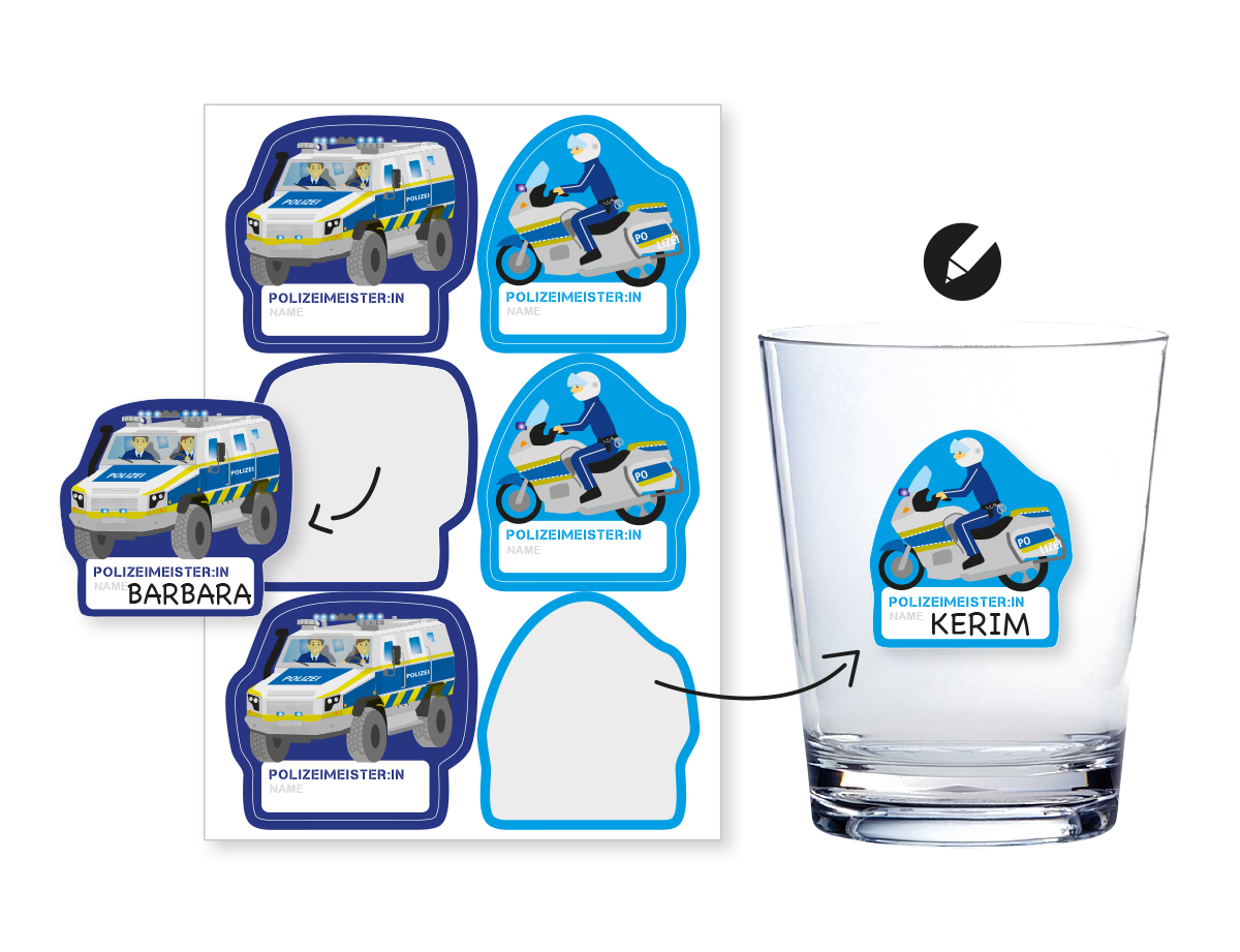 Polizei Aufkleber mit Namensfeld 6 Stück Gläsersticker