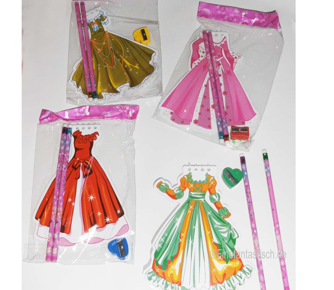 Schreibset Ballkleid mit Anspitzer und 2 Bleistifte