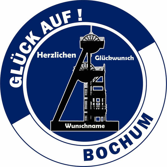 Essbarer Tortenaufleger BOCHUM "Glück auf! " mit WUNSCHTEXT