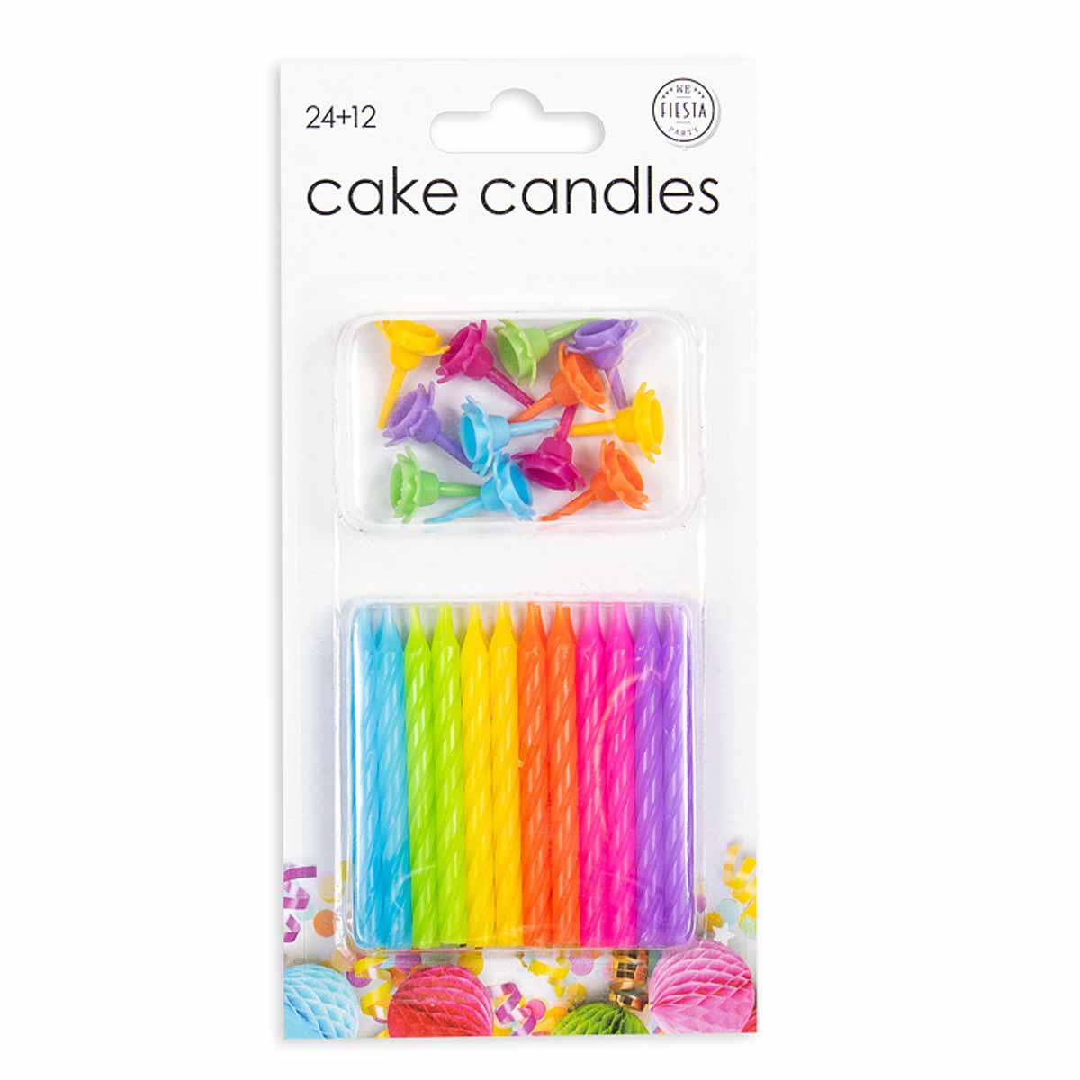 24 Bunte Kuchenkerzen mit Halter