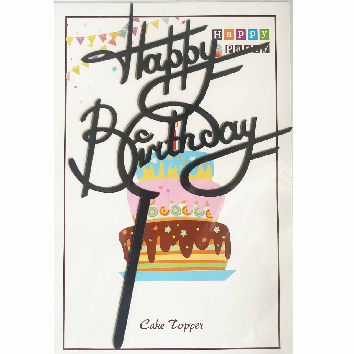 Cake Topper „Happy Birthday“ Schwarz 16 x 11 cm