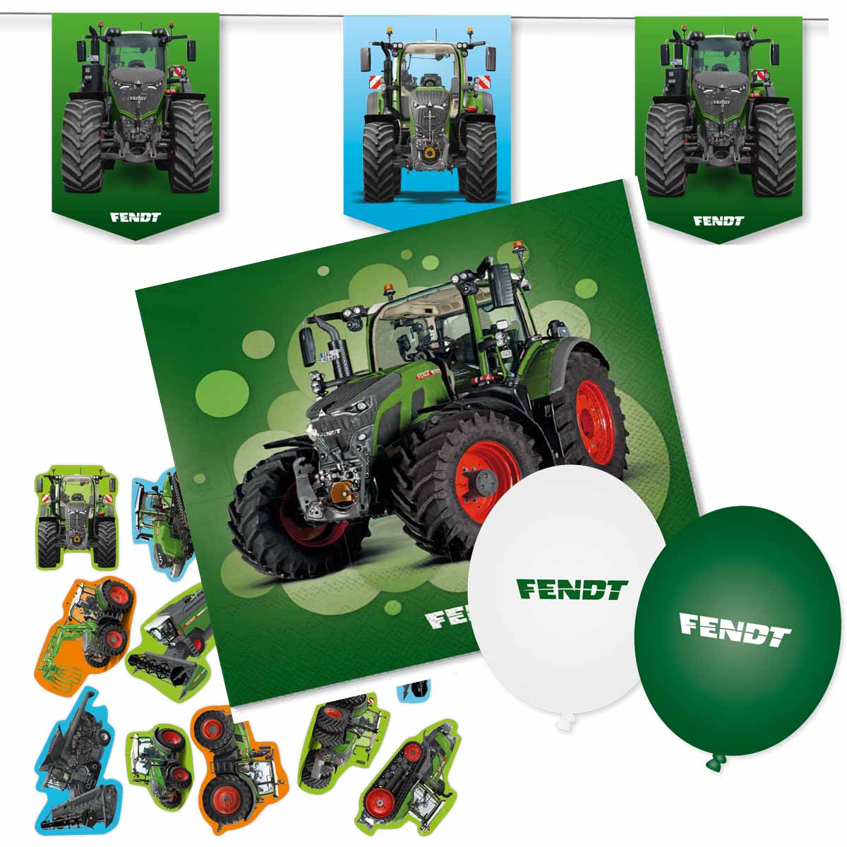 Dekoset Traktor Fendt Servietten, Wimpelkette, Konfetti und Ballons