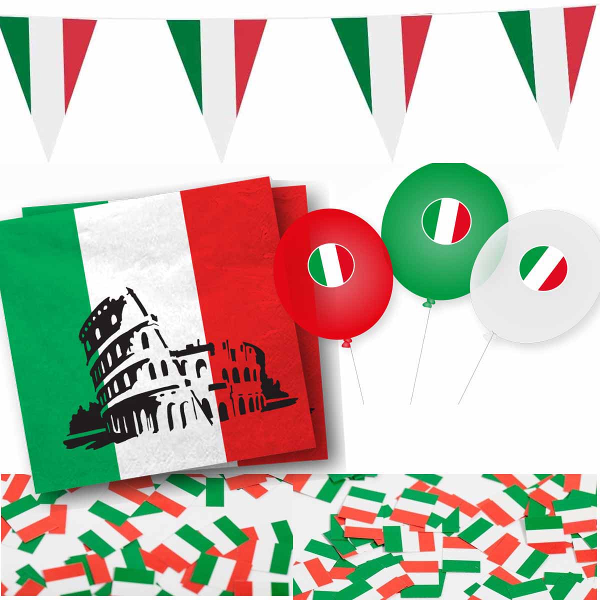 Dekoset Italien Servietten, Wimpelkette, Konfetti, Ballons