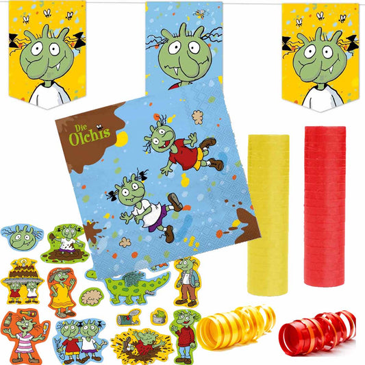 Dekoset Olchis Servietten, Wimpelkette, Konfetti, Luftschlangen Rot und Gelb